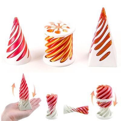 3D Printed Impossible Cone,Spiral Cone Fidget Toy Impossible Pyramid Passthrough Toy,3D Printed Spiral Cone Fidget Toy (Red White)