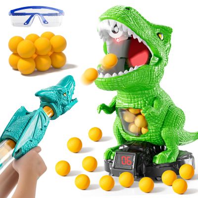 JUKUDAHU Dinosaur Shooting Boy Toys for Kids Age 3 4 5 6 7 8 - Moveable Shooting Game with Scoreboard, Light and Sound, 12 Foam Balls, Boy Toddler Toys 5-7 6-8 8-10, Competition Game Gifts (Green)