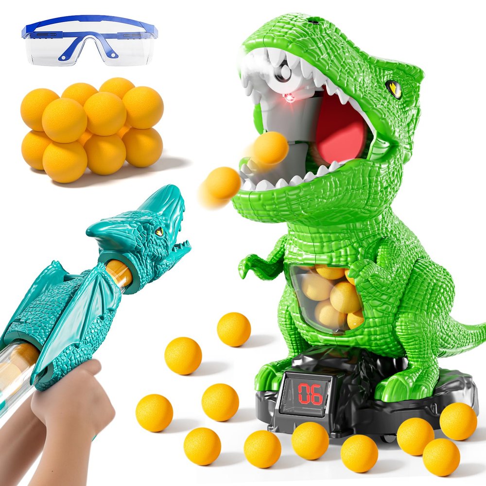 JUKUDAHU Dinosaur Shooting Boy Toys for Kids Age 3 4 5 6 7 8 - Moveable Shooting Game with Scoreboard, Light and Sound, 12 Foam Balls, Boy Toddler Toys 5-7 6-8 8-10, Competition Game Gifts (Green)