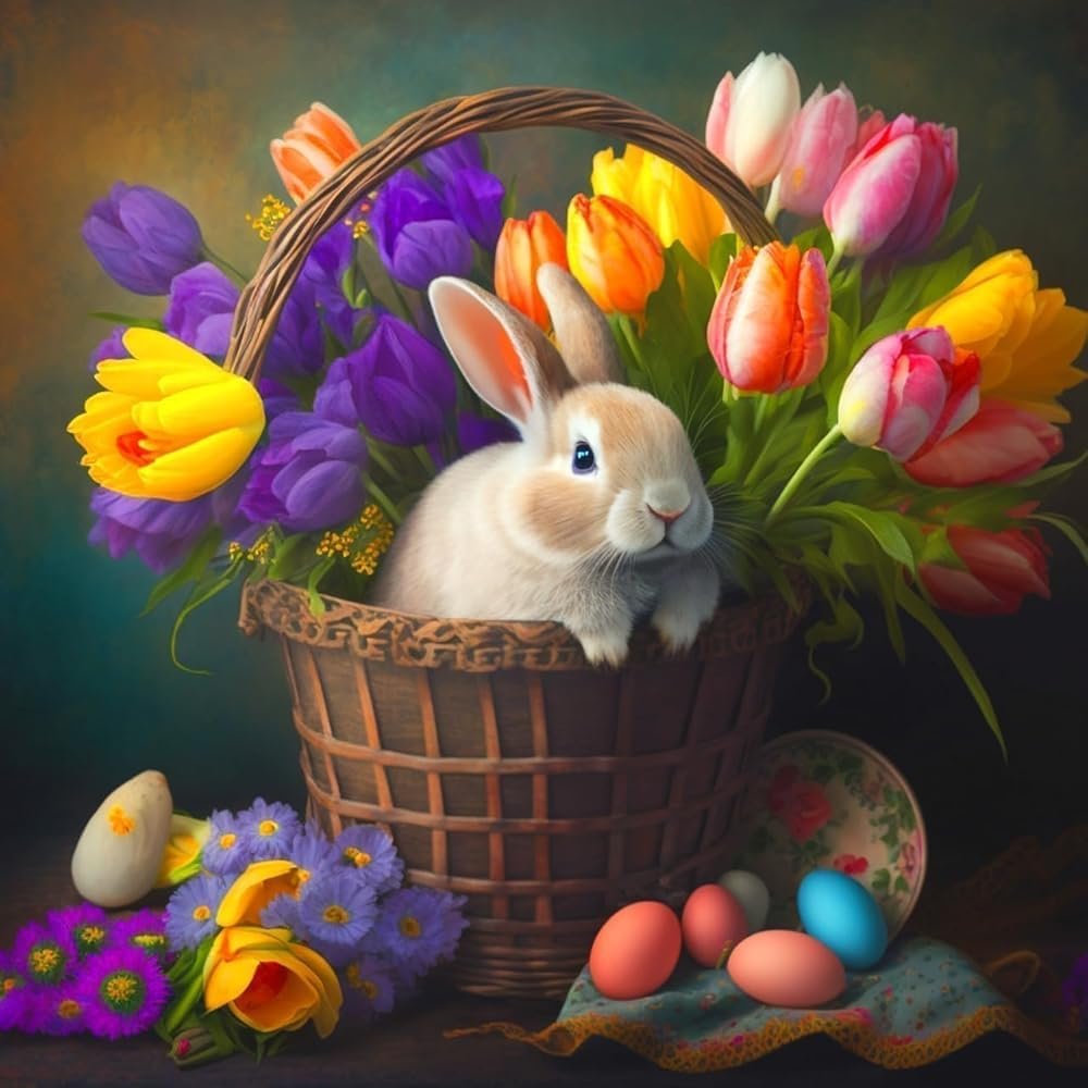 1000 Piece Easter Basket Bunny Jigsaw Puzzle Challenging and Stimulating Puzzle Game Wall Art Unique Gift