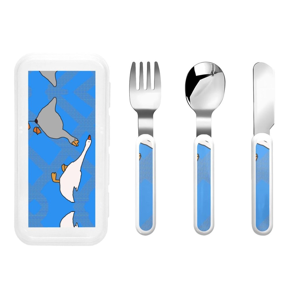 gray goose Children's tableware 3-piece set, reusable knife, fork and spoon cutlery set, portable children's food protection tableware