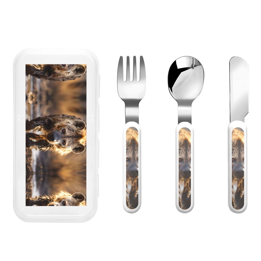 Lone Hyena Children's tableware 3-piece set, reusable knife, fork and spoon cutlery set, portable children's food protection tableware