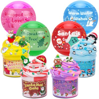 4 Pack Christmas Slime Balls with Charms, Christmas Stocking Stuffers for Kids, DIY Butter Slimes Sensory Toys, Slime Party Favors for Girls Boys, Halloween Xmas Gifts for Girls & Boys Kids Ages 4-12