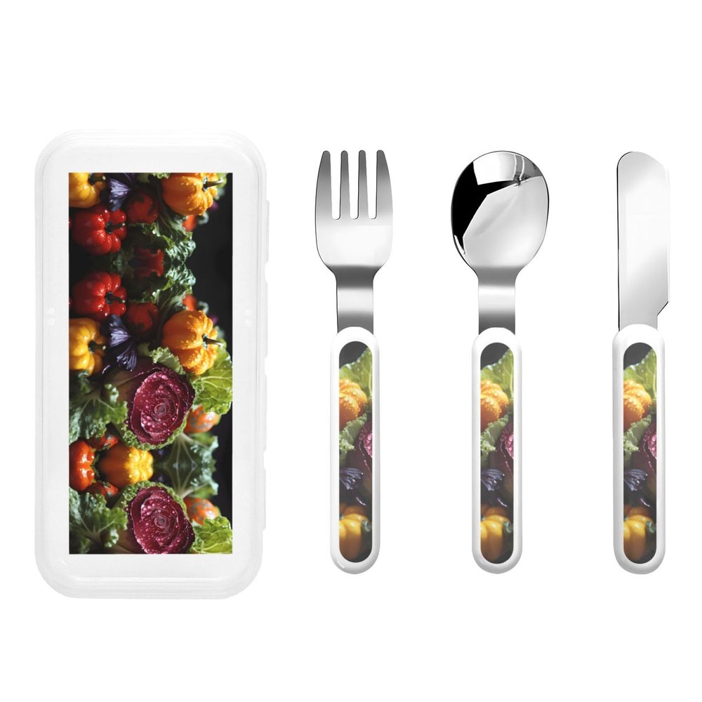 Fresh Cabbage Children's tableware 3-piece set, reusable knife, fork and spoon cutlery set, portable children's food protection tableware