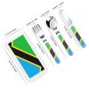 Tanzania Flag Children's tableware 3-piece set, reusable knife, fork and spoon cutlery set, portable children's food protection tableware view 2