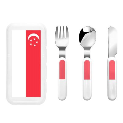 Singapore Flag Children's tableware 3-piece set, reusable knife, fork and spoon cutlery set, portable children's food protection tableware