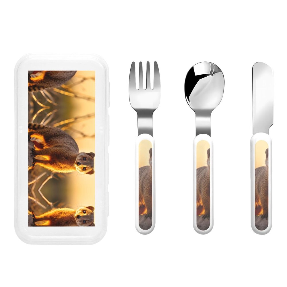 meerkats Children's tableware 3-piece set, reusable knife, fork and spoon cutlery set, portable children's food protection tableware