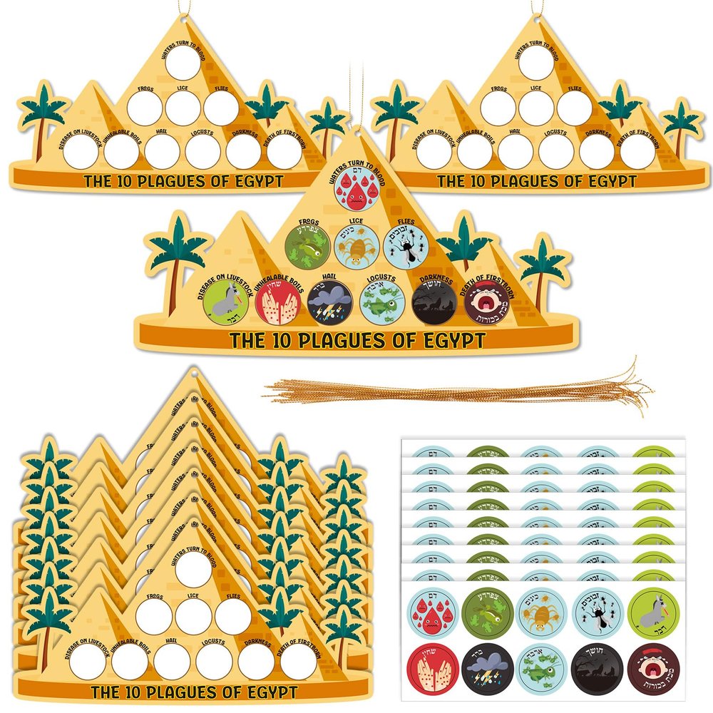 30 Set Passover Crafts Ten Plagues of Egypt Party Crafts with 10 Plagues Stickers Hanging Passover Decorations Toys Pesach Activity Games Prizes for Jewish Seder Family Sunday School favors