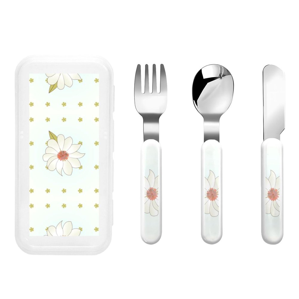 Camellia in bloom Children's tableware 3-piece set, reusable knife, fork and spoon cutlery set, portable children's food protection tableware