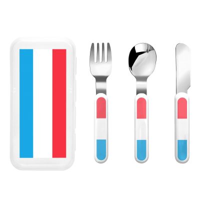 Luxembourg flag Children's tableware 3-piece set, reusable knife, fork and spoon cutlery set, portable children's food protection tableware