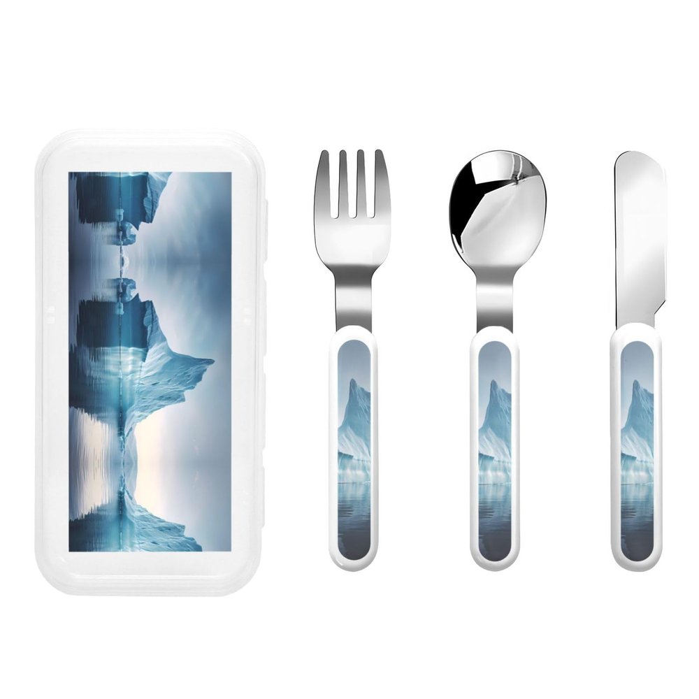 icebergs Children's tableware 3-piece set, reusable knife, fork and spoon cutlery set, portable children's food protection tableware