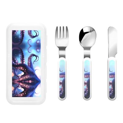 octopuses Children's tableware 3-piece set, reusable knife, fork and spoon cutlery set, portable children's food protection tableware