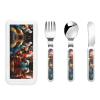 colorful roosters standing together Children's tableware 3-piece set, reusable knife, fork and spoon cutlery set, portable children's food protection tableware view 1