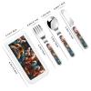 colorful roosters standing together Children's tableware 3-piece set, reusable knife, fork and spoon cutlery set, portable children's food protection tableware view 2