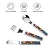 colorful roosters standing together Children's tableware 3-piece set, reusable knife, fork and spoon cutlery set, portable children's food protection tableware view 3