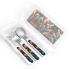 colorful roosters standing together Children's tableware 3-piece set, reusable knife, fork and spoon cutlery set, portable children's food protection tableware view 4