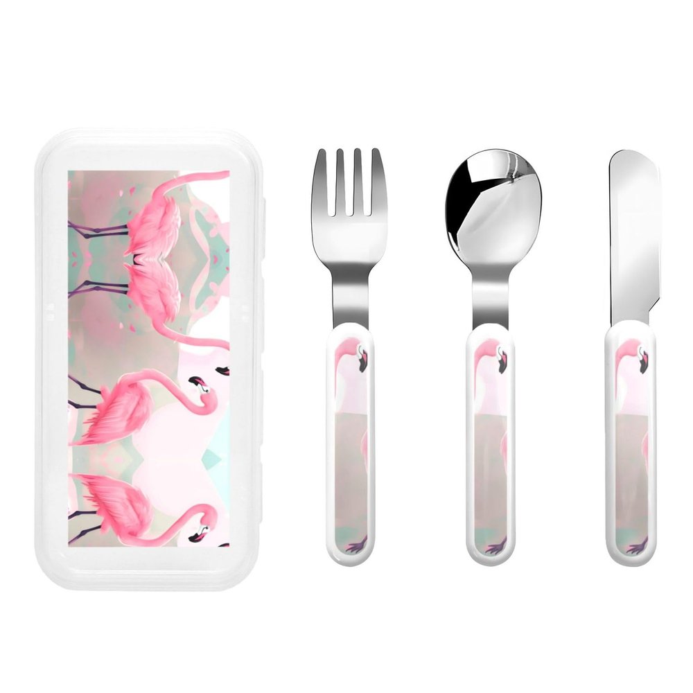 Love Flamingo Children's tableware 3-piece set, reusable knife, fork and spoon cutlery set, portable children's food protection tableware