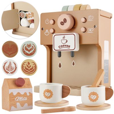BUYGER Toy Coffee Maker for Kids, Wooden Coffee Playset Pretend Play Kitchen Accessories Gifts for Ages 3 4 5 Year Old Kids Toddler Boys Girls