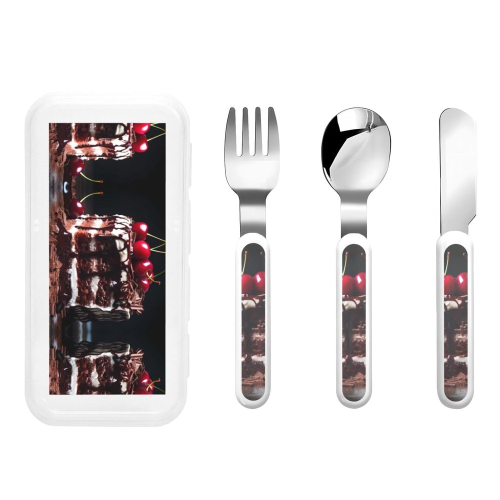 schwarzwlder Kirschtorte Children's tableware 3-piece set, reusable knife, fork and spoon cutlery set, portable children's food protection tableware