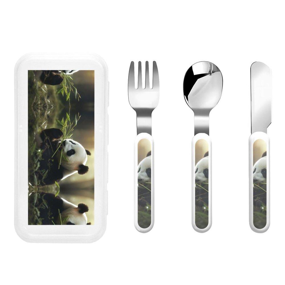 panda Children's tableware 3-piece set, reusable knife, fork and spoon cutlery set, portable children's food protection tableware