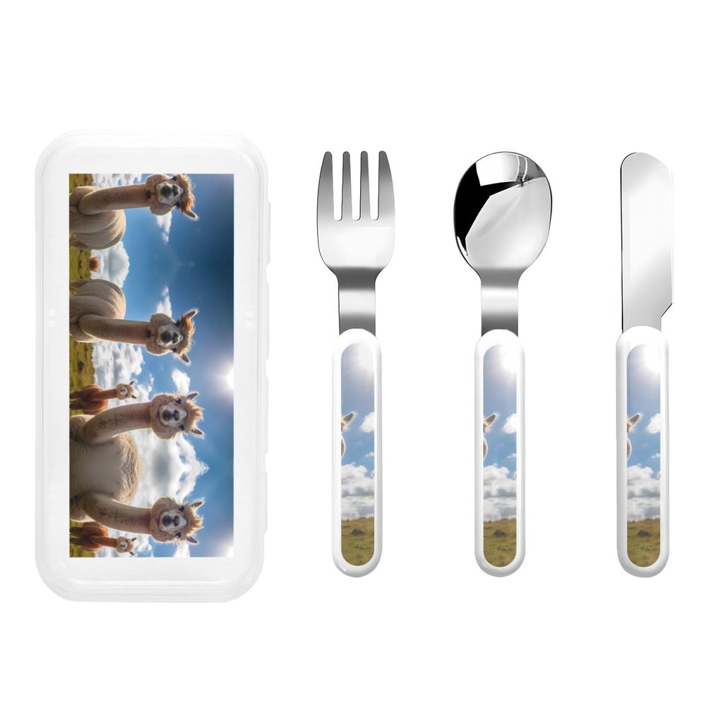 alpaca Children's tableware 3-piece set, reusable knife, fork and spoon cutlery set, portable children's food protection tableware
