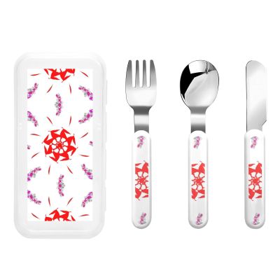 Spinning flowers Children's tableware 3-piece set, reusable knife, fork and spoon cutlery set, portable children's food protection tableware