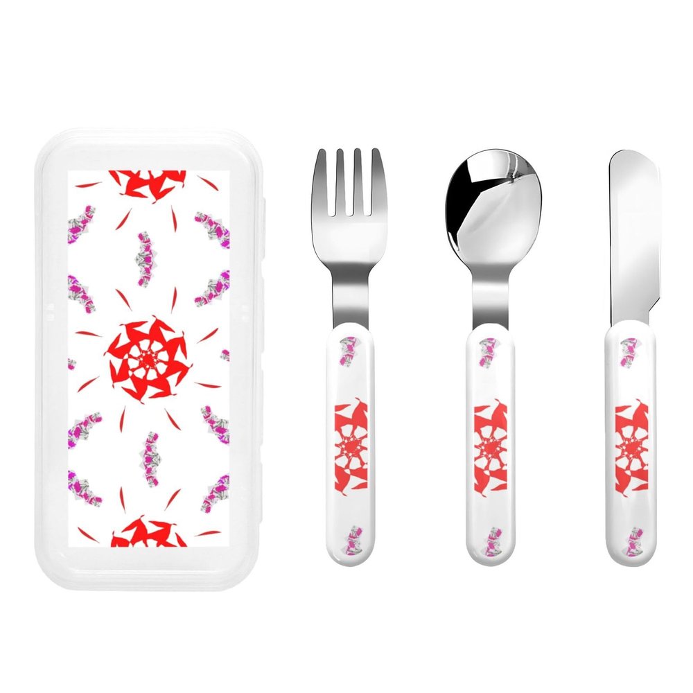 Spinning flowers Children's tableware 3-piece set, reusable knife, fork and spoon cutlery set, portable children's food protection tableware