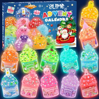 Slime Advent Calendar 2025, Christmas Countdown Calendar, 24 Days of Surprises with Glow-in-The-Dark Slime Kit, Halloween Toy for Kids Toddlers Teens Girls Boys
