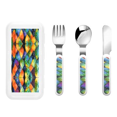 Rainbow Fish Scale Children's tableware 3-piece set, reusable knife, fork and spoon cutlery set, portable children's food protection tableware