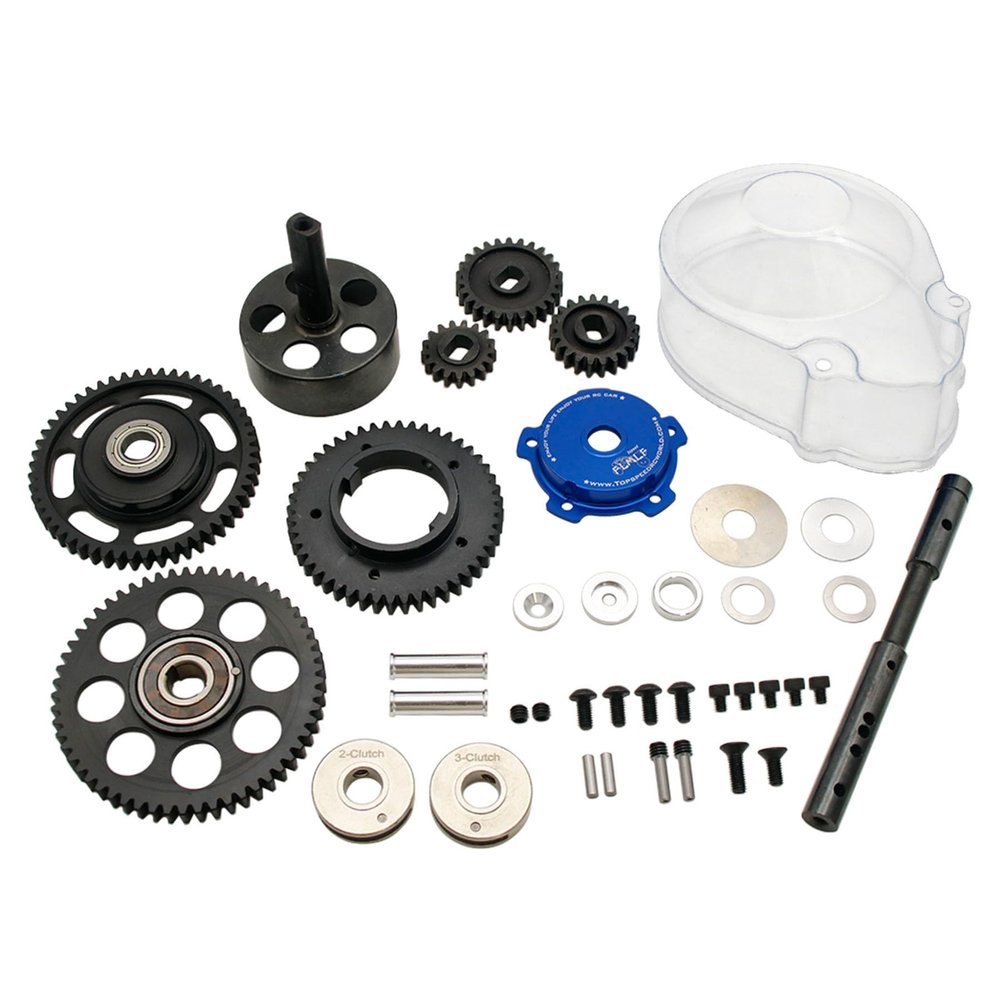 FLMLF Alloy 3 Speed Transmission Gear Plastic Transparent Cover Kit for 1/5 HPI ROVAN KM Baja 5B 5T 5SC Buggy Rc Car Parts (Silver)