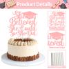 12 PCS Glitter Pink 'She Believed She Could So She Did' Cake Toppers, 6.2x5.3 Inches Graduation Cap Food Picks for Girls, Large Inspirational Desserts Decoration for High School College Party Supplies view 3