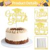 12 Pack Glitter Congrats Grad Cake Toppers, 6.2x4.6 Inches Glittery Graduation Cap Food Picks, Large High School College Graduation Theme Desserts Decorations for Class of 2026 Prom Party Supplies view 3