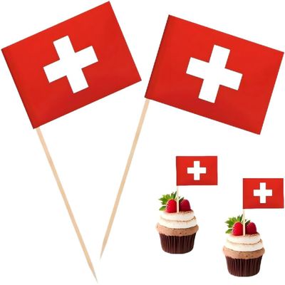 100 Pcs Switzerland Flag Swiss Toothpick Flags, Cocktail Picks Mini Stick Cupcake Toppers Country Picks Party Decoration Celebration Cocktail Food Bar Cake Flags 