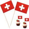 100 Pcs Switzerland Flag Swiss Toothpick Flags, Cocktail Picks Mini Stick Cupcake Toppers Country Picks Party Decoration Celebration Cocktail Food Bar Cake Flags  view 1