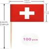 100 Pcs Switzerland Flag Swiss Toothpick Flags, Cocktail Picks Mini Stick Cupcake Toppers Country Picks Party Decoration Celebration Cocktail Food Bar Cake Flags  view 2