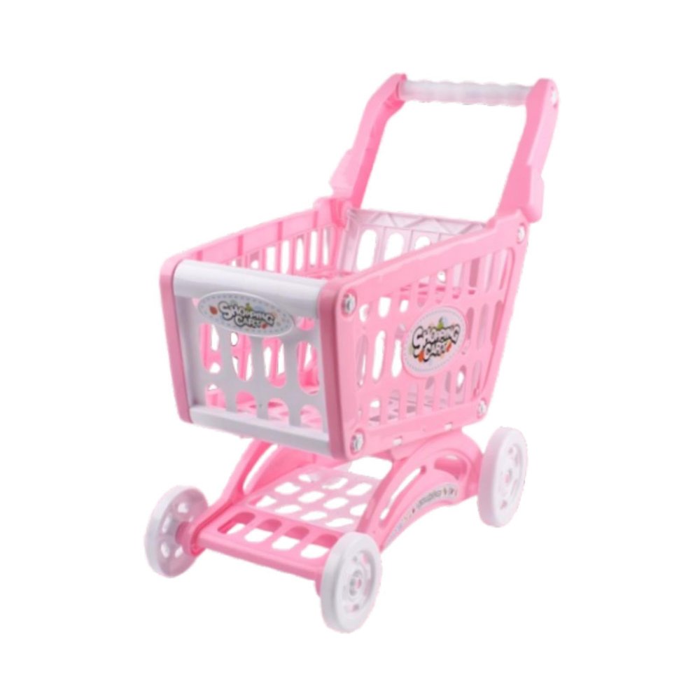 Simhoa Pink Toy Shopping Cart, Kids Pretend Grocery Play Trolley with Rolling Wheels, 17.3 x 9.4 x 20.1 in for Supermarket Role Play