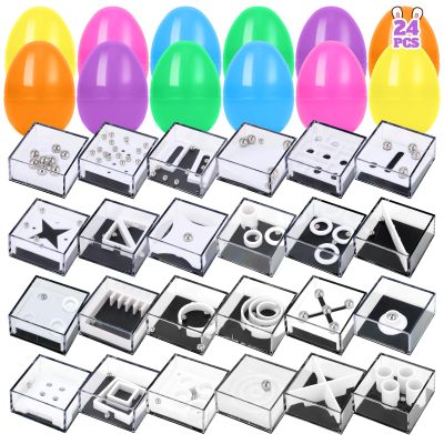 24 Pack Prefilled Easter Eggs with Maze Cube Puzzle Toys, Easter Eggs Filled for Kids Boys Girls, Easter Basket Stuffers for Kids Teens Adults, Easter Egg Fillers Hunt Game, Classroom Prize Supplies