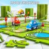JUKUDAHU 64 Pieces Puzzle Race Track Car Set Toys for 3 4 5 6 Year Old Boys - Puzzle Tracks Car Toys for Kids Ages 3-5 with 3 Sliding Toy Cars, City-Themed, Birthday Gifts for Toddlers 1-3 2-4 4-6 view 2