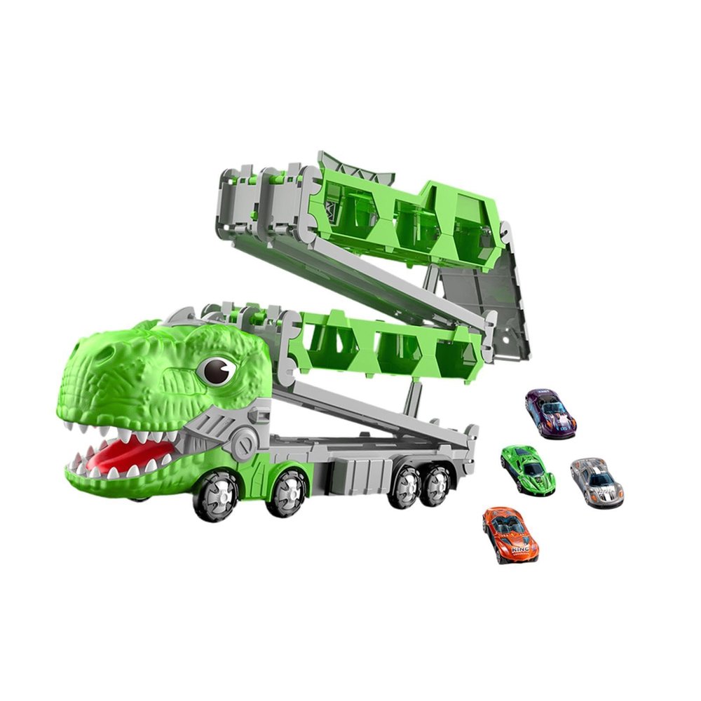 Menolana Dinosaur Transport Truck Carrier, Dinosaur Folding Ejection Race Track, Sturdy Dinosaur Car Vehicles Playset for Preschool, 6 Cars