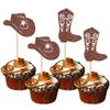 24 PCS Cowboy Cupcake Toppers Glitter Cowboy Hats Boots Cupcake Picks Cowboy Party Cupcake Decorations for Western Theme Baby Shower Boys Birthday Party Cake Decorations Supplies Brown view 1