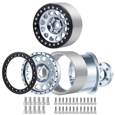 DUHWQ Compatible Wheels Compatible with 1/10 RC Rock Crawlers 2.2 Inch Metal Beadlock Rims Compatible with Wraith TRX-4 4Pcs