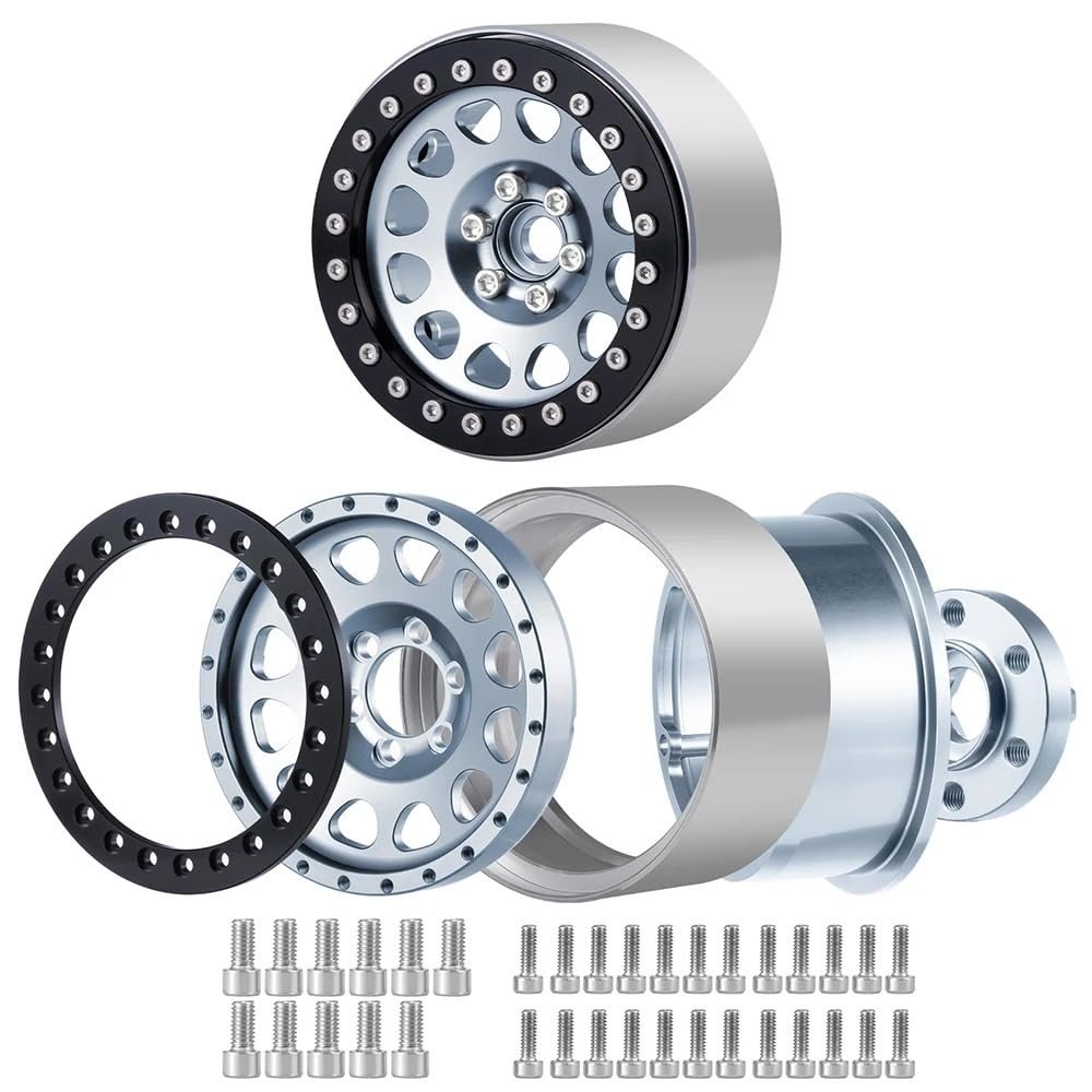 DUHWQ Compatible Wheels Compatible with 1/10 RC Rock Crawlers 2.2 Inch Metal Beadlock Rims Compatible with Wraith TRX-4 4Pcs