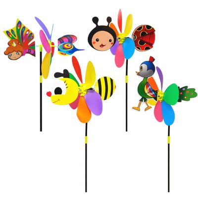 4Pcs Pinwheels for Kids 21x10 Inch Bee Ladybug Angel Peacock Wind Spinners Outdoor Cute Animal Sculpture Decorative Wind Spinners Outdoor