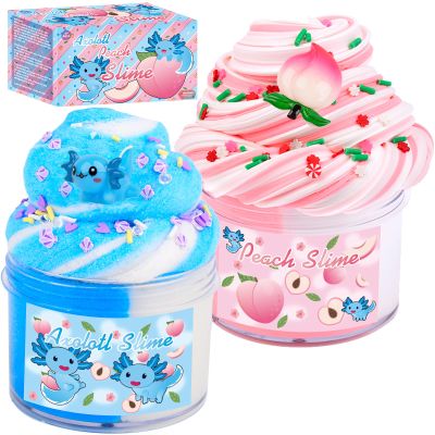Axolotl Cloud Slime and Pink Peach Butter Slime Kit,Dual Colored New Charms,Super Soft and Non-Sticky, Stress Relief Toy Party Favors Birthday Gifts for Girls.