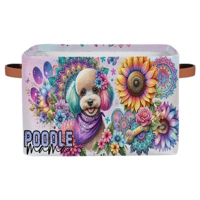 hongjinglin Small Storage Baskets Dog Cute Flower With Handles Kids Toy Storage Bins Collapsible Fabric Cube Storage Organizer Hamper for Nursery Living Room Bedroom Shelves Clothes Toy Box Gifts