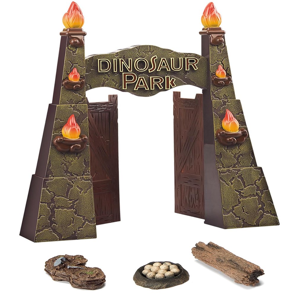 EKU EASYKU 12inches Realistic Dinosaur Park Gate with Log, Nest of Eggs, Stone, Great Addition to Dino Toys, Truck or RC Dinosaur Toys