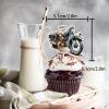 18pcs Red Glitter Dessert Cupcake Topper Cheer to Motorcycle Rider Racing Sport Theme Decor Supplies Men Boys Happy Birthday Party Decorations view 2