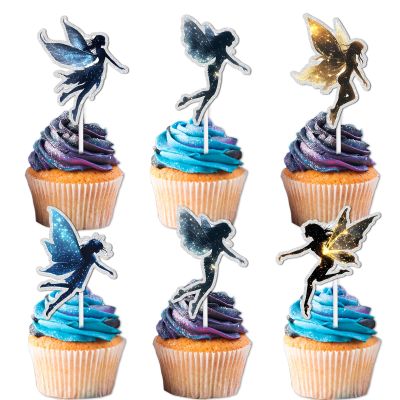 18pcs Glitter Fairy Dessert Cupcake Topper Flower Angel Theme Decorations Women Girls Happy Birthday Wedding Anniversary Party Decor Supplies