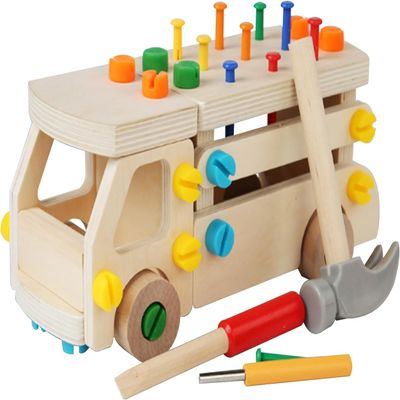 Adena Montessori Real Wood Screwdriver Board Set,Kids Tool Set,Fine Motor Skills Toys,Wooden Montessori Trucks Car Toys Sensory Preschool Activity Learning for 3+ Year Old Kids Toddlers (Real Wood)