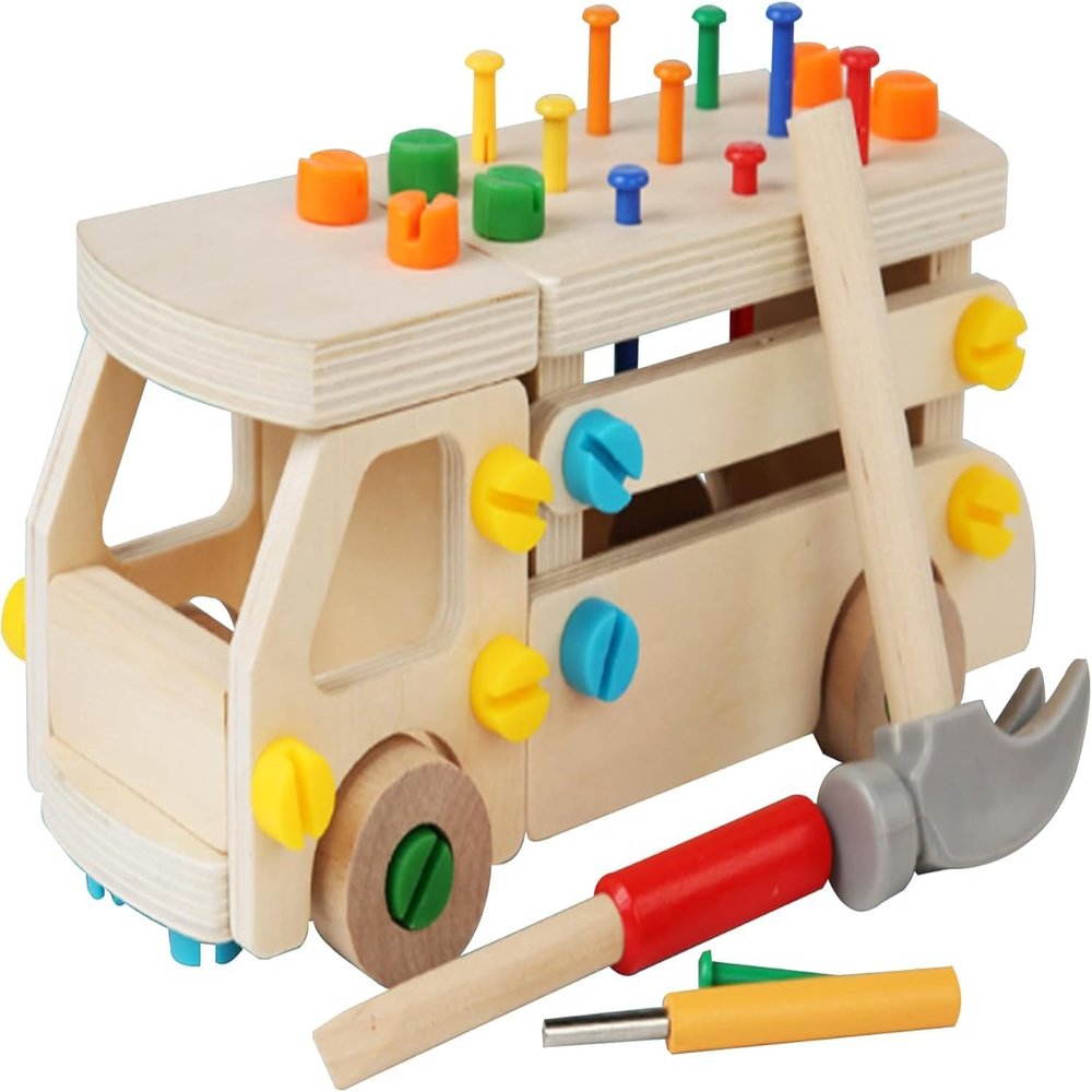 Adena Montessori Real Wood Screwdriver Board Set,Kids Tool Set,Fine Motor Skills Toys,Wooden Montessori Trucks Car Toys Sensory Preschool Activity Learning for 3+ Year Old Kids Toddlers (Real Wood)